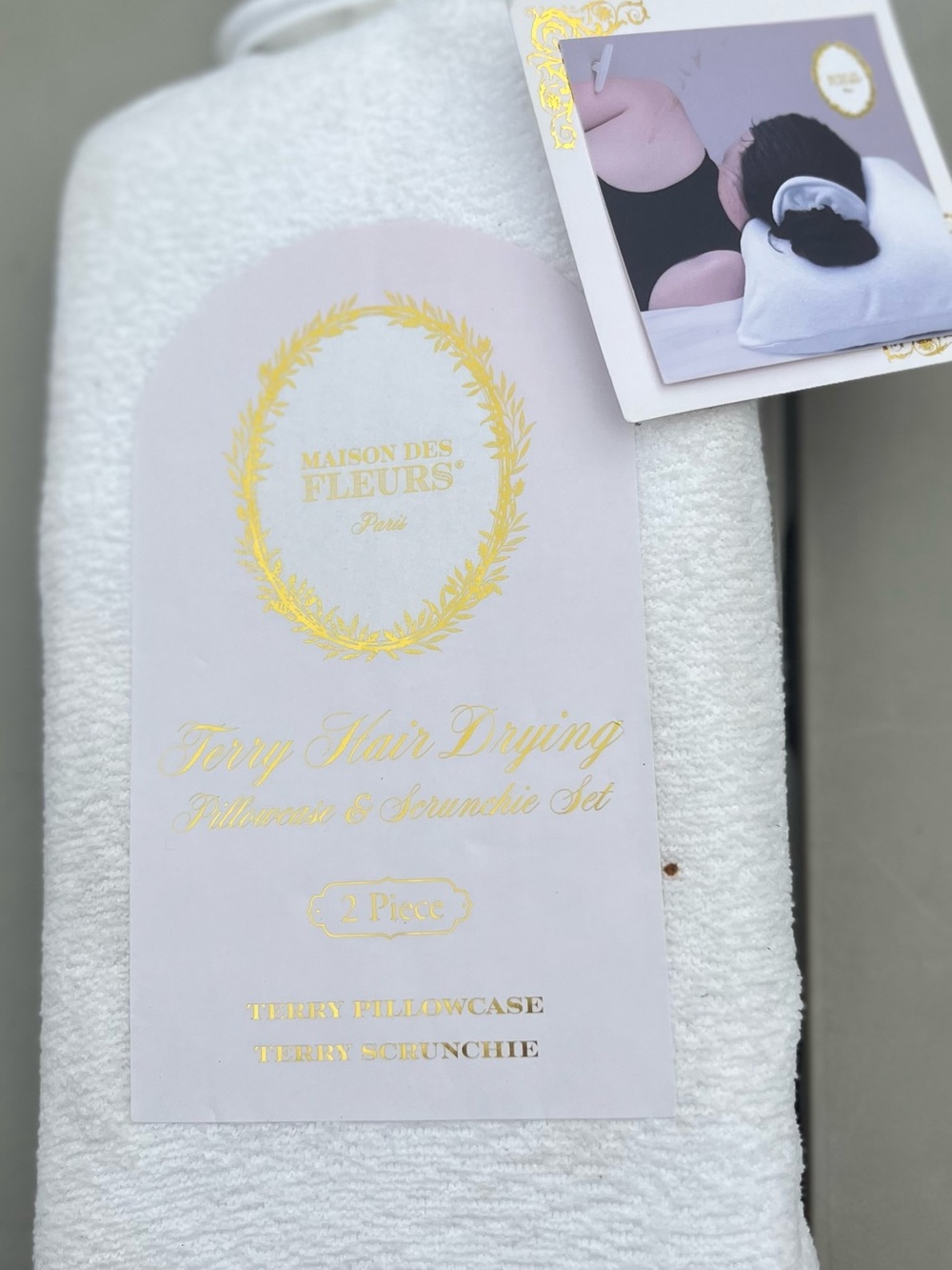 White Terry Hair Drying Pillowcase & Scrunchie Set